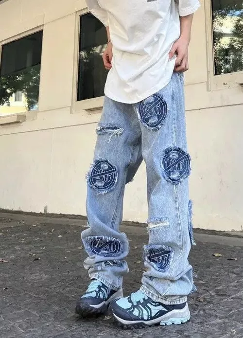 Japanese Brand Denim Japanese Brand × Jean Vintage washed distressed patch jeans Blue Streetwear