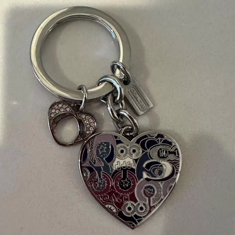 Coach Miscellaneous COACH Silver Poppy Graffiti Enamel Hearts Keychain Bag Charm