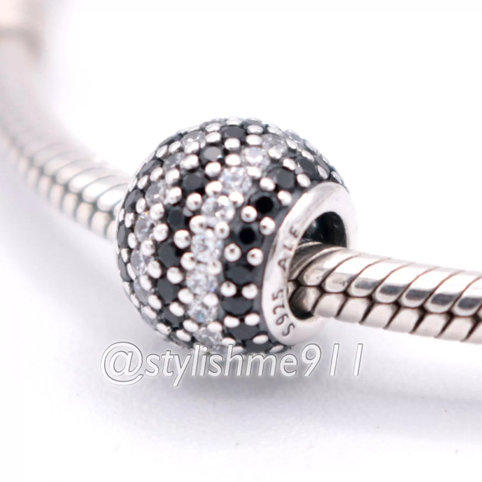 pandora Charms Authentic PANDORA Black Nautical Pave Lights Charm Silver