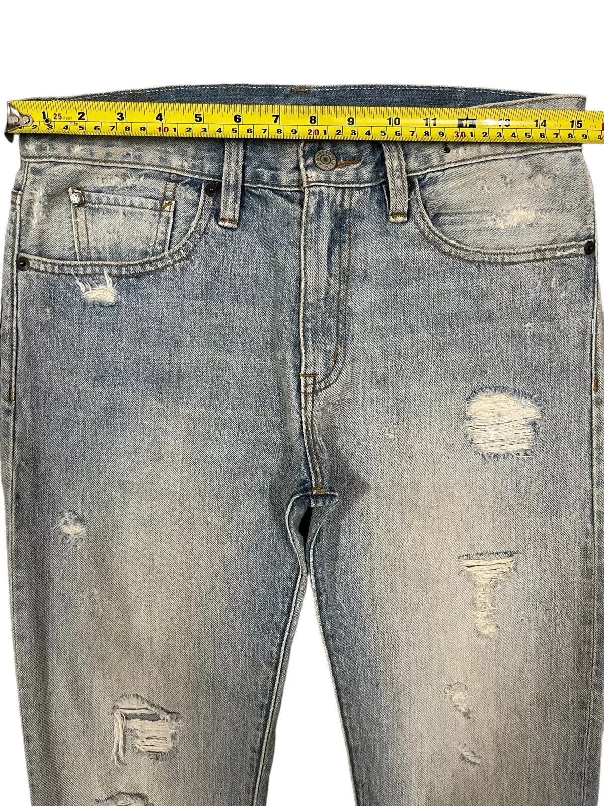 Designer Denim Designer Vintage Light Blue Heavy Distressed Regular Straight Jeans