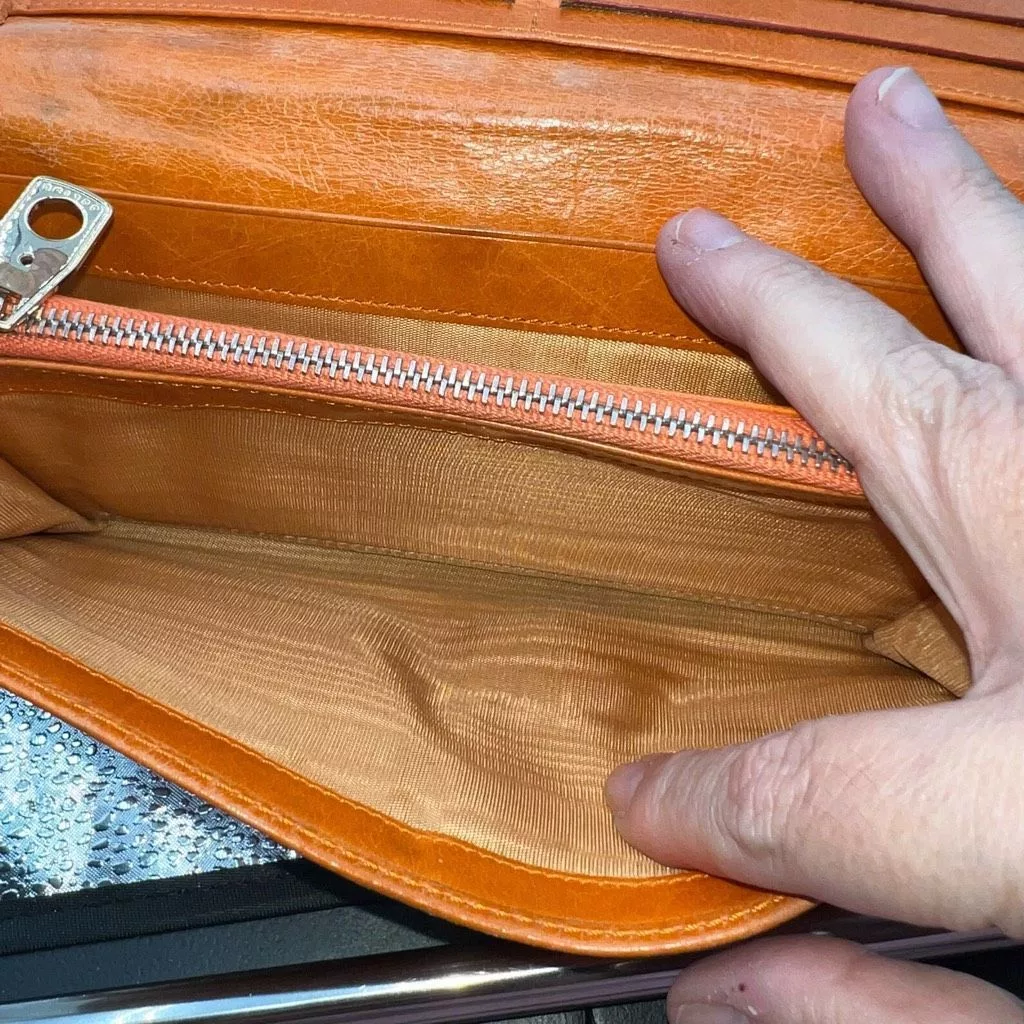 Celine Wallets CELINE RARE Embossed Macadam Long Leather Wallet with full inclusion Orange