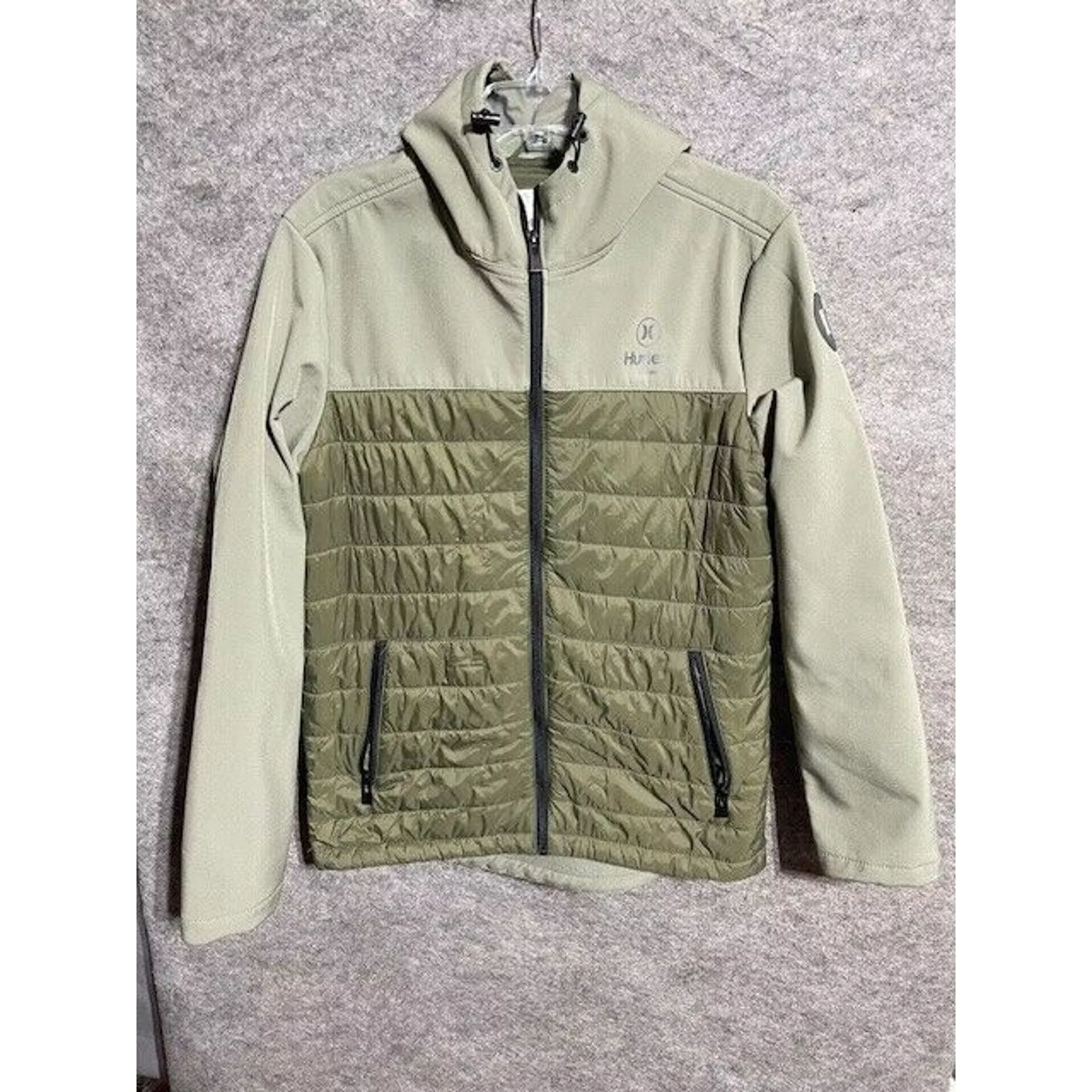 Hurley Light Jackets Hurley Puffer Jacket Mens M Full Zip Hooded Lined Logo Green
