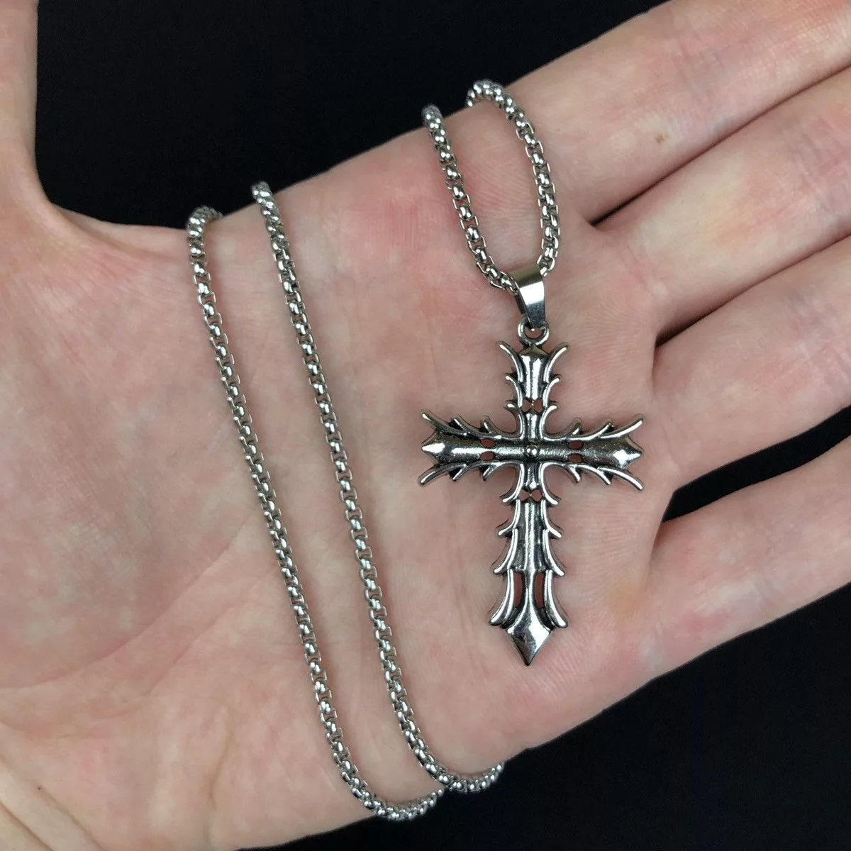 Jewelry Jewelry Watches Jewelry Vamp Cross Necklace Punk Opium Chain Silver Streetwear