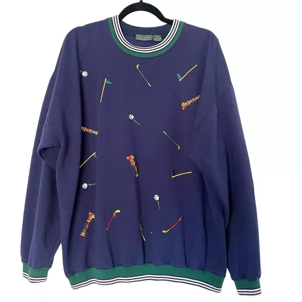 Designer Sweaters Knitwear Designer Vintage Neil Martin Golf Sweatshirt Size XL Blue