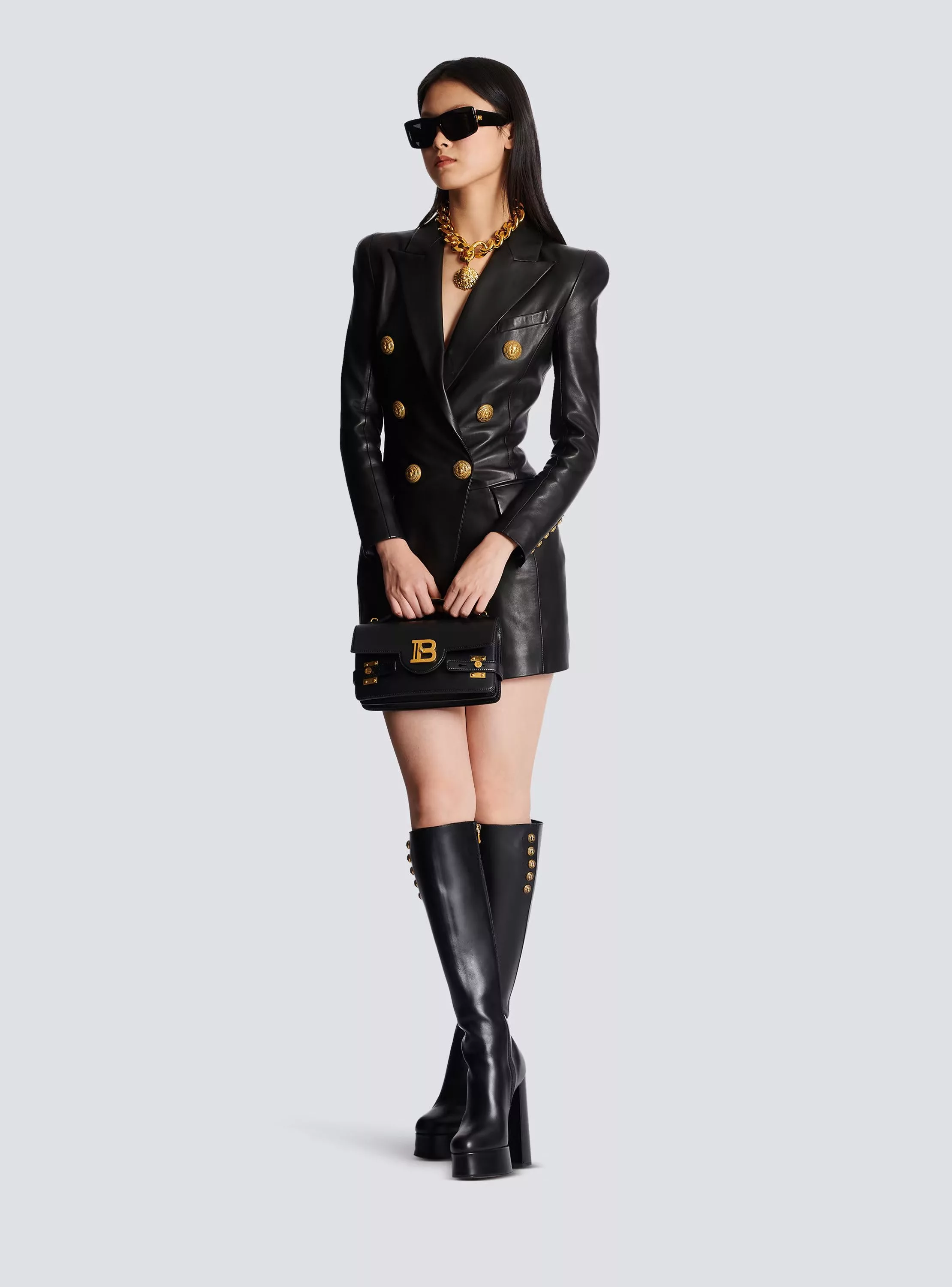 Balmain Mini Dresses Balmain o1w1db10624 Leather Blazer in Black