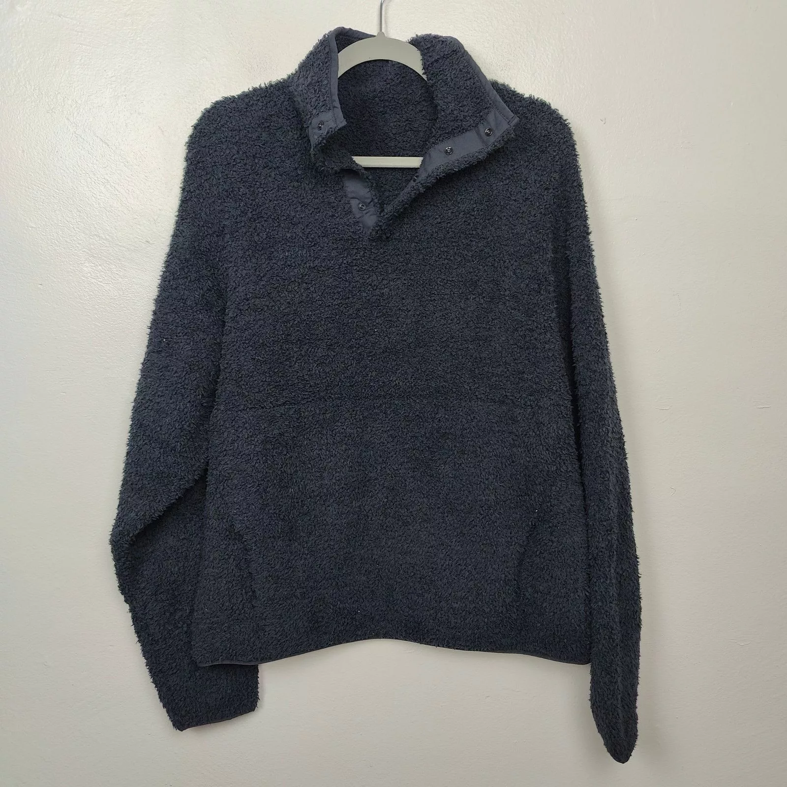 SKIMS Sweatshirts Skims Cozy Knit Pullover L/XL Black Teddy 1/4 Snap Button