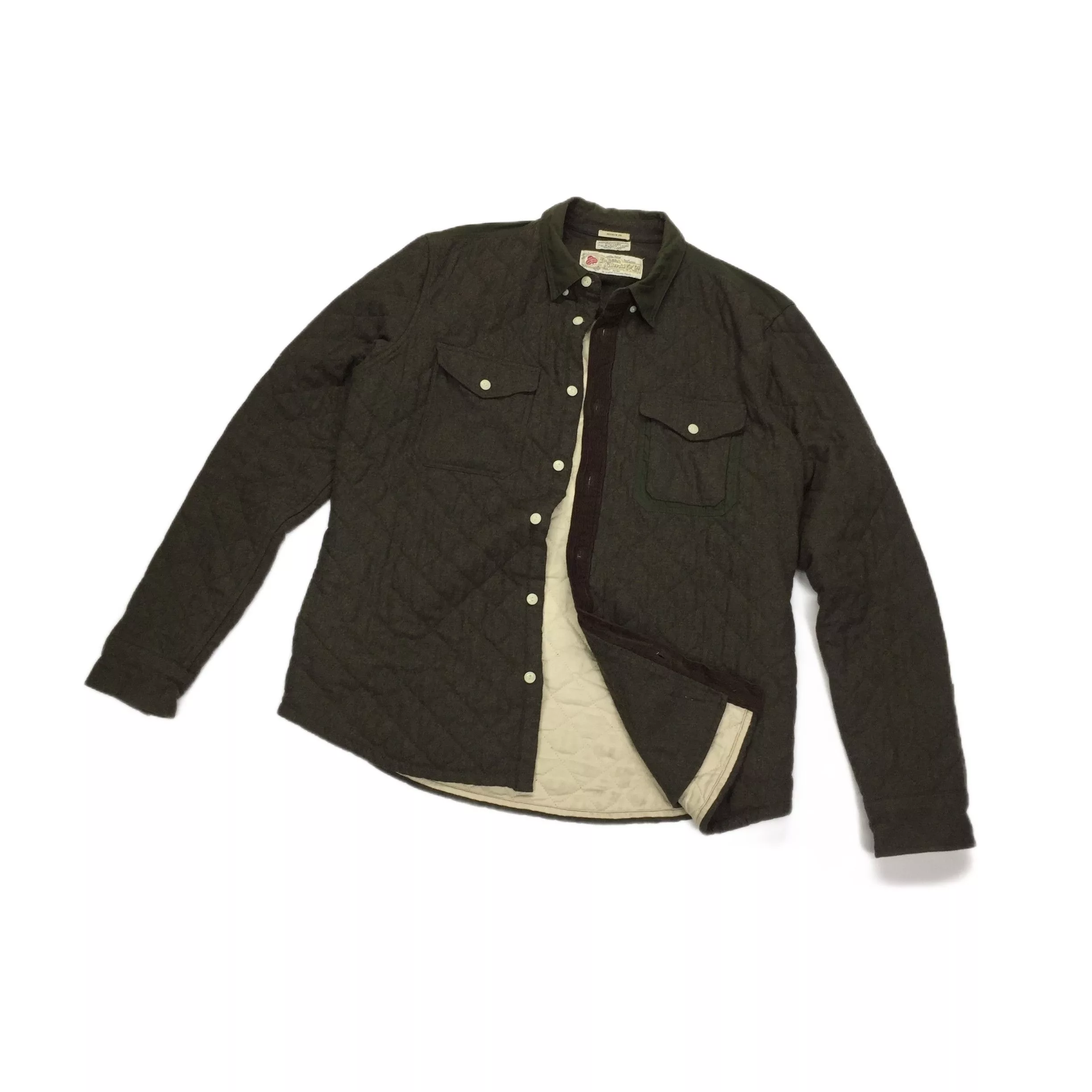 Allsaints Shirts Button Ups Allsaints Gamekeeper Quilted Wool Viscose Shirt Brown Streetwear