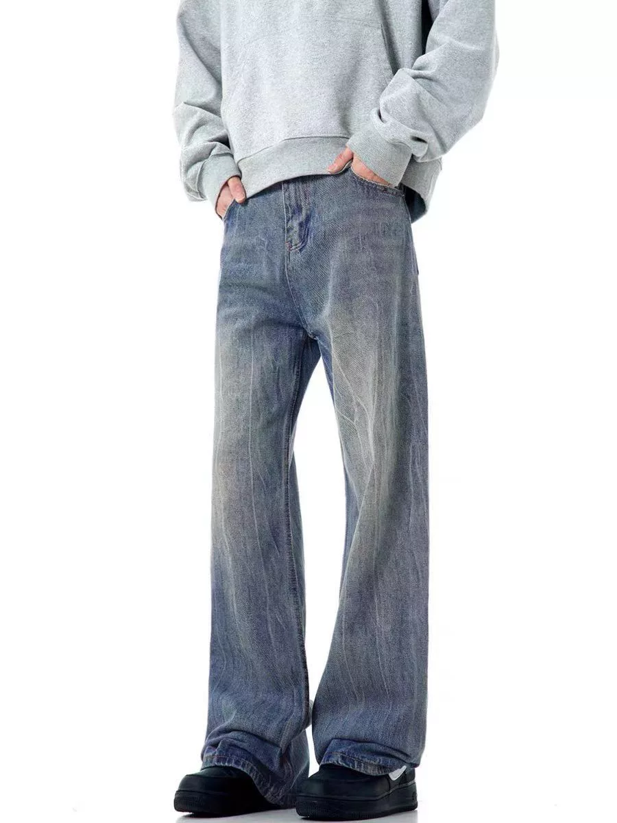 Japanese Brand Denim Japanese Brand × Jean Washed street style distressed wide leg jeans Blue Streetwear