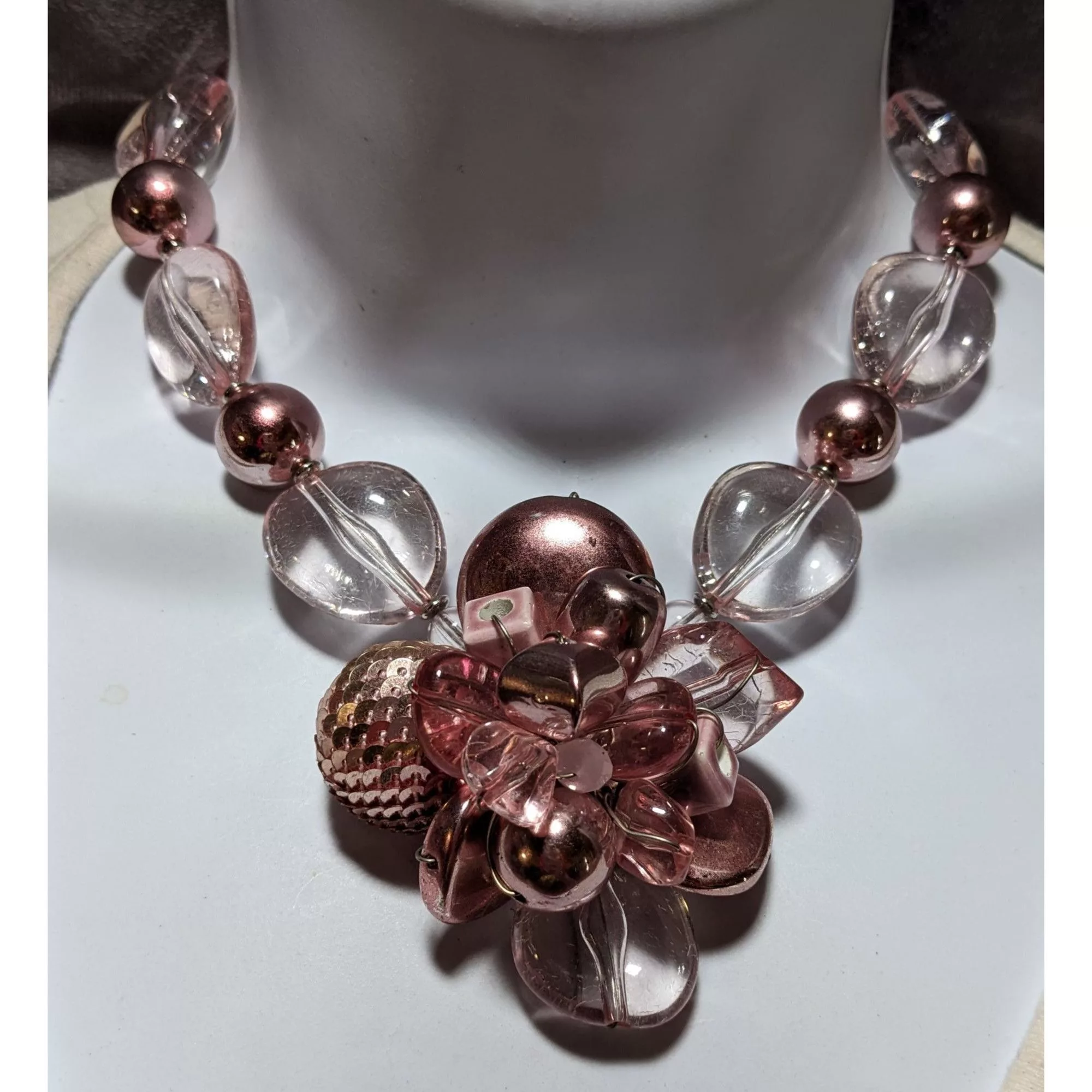 Other Necklaces Other Pink Metallic Floral Statement Necklace