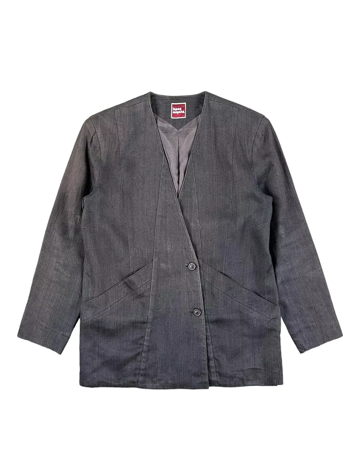 Issey Miyake Light Jackets Issey Miyake × Vintage 1980 Issey Miyake Asymmetrical Button Jacket Gray