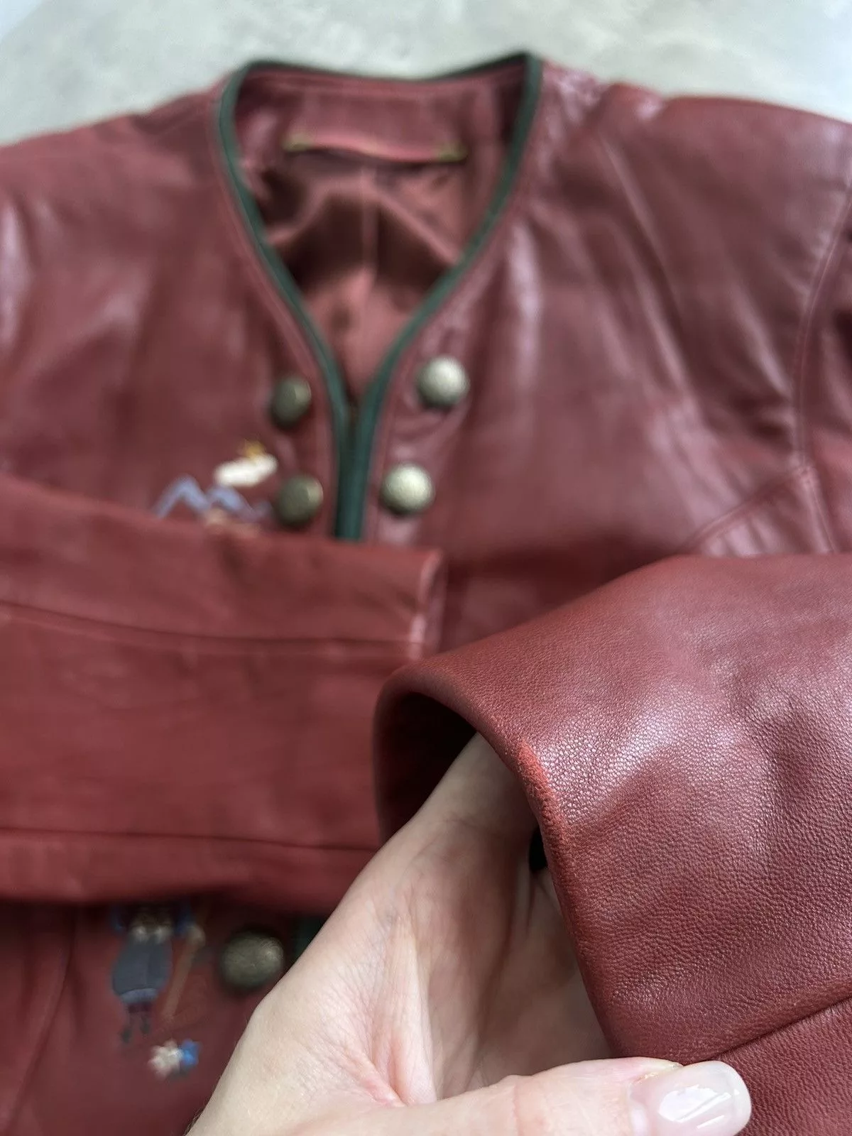 Vintage Leather Jackets RARE Gorgeous Leather Cherry Vintage Jacket with embroidery Red
