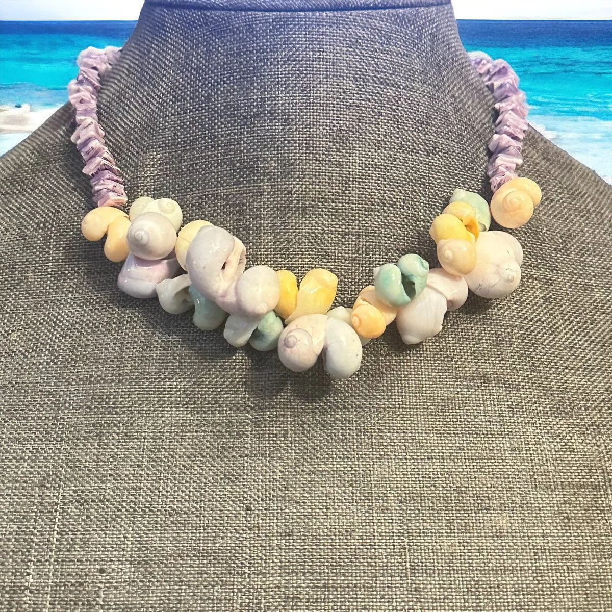 Vintage Necklaces Vintage dyed seashell cluster puka necklace Purple