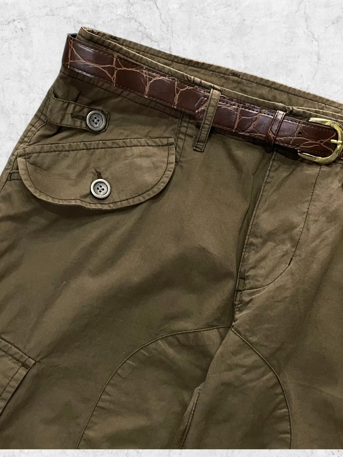 Japanese Brand Casual Pants Japanese Brand × Takeo Kikuchi × Vintage Takeo Kikuchi Japan Multi Pocket Cargo Pants With Belt Green