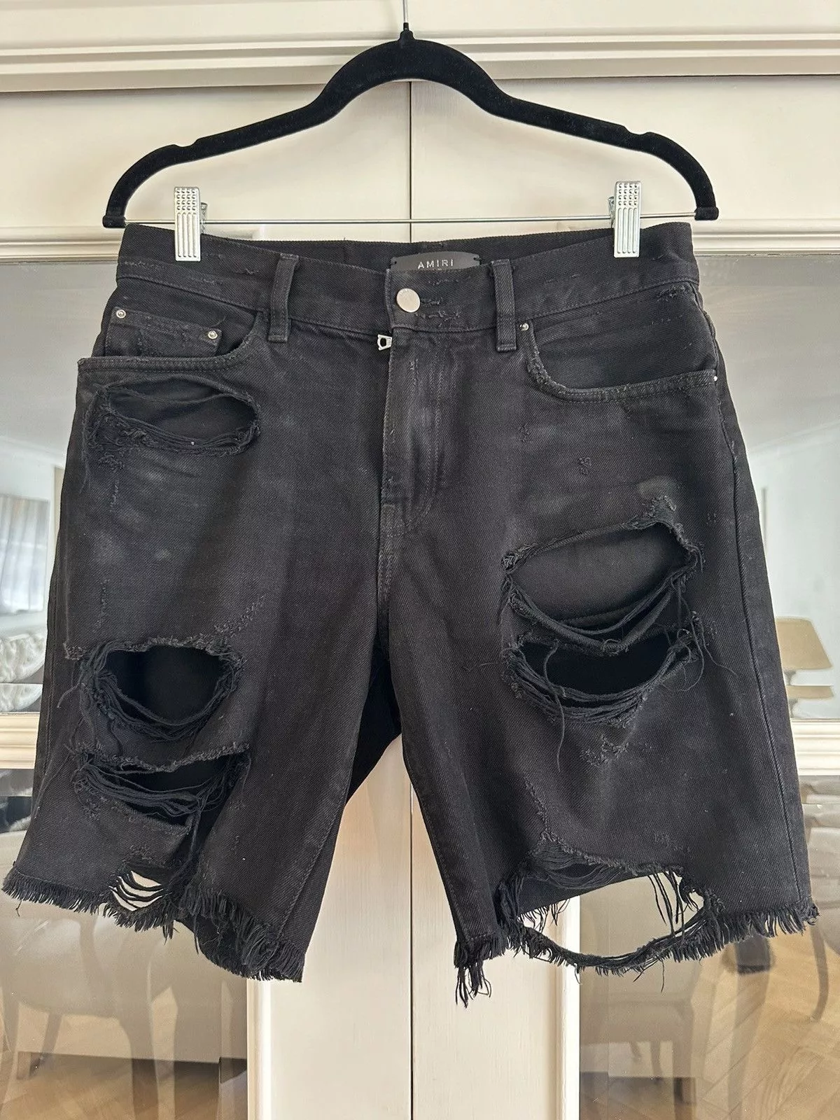 Amiri Shorts Amiri Black distressed denim shorts