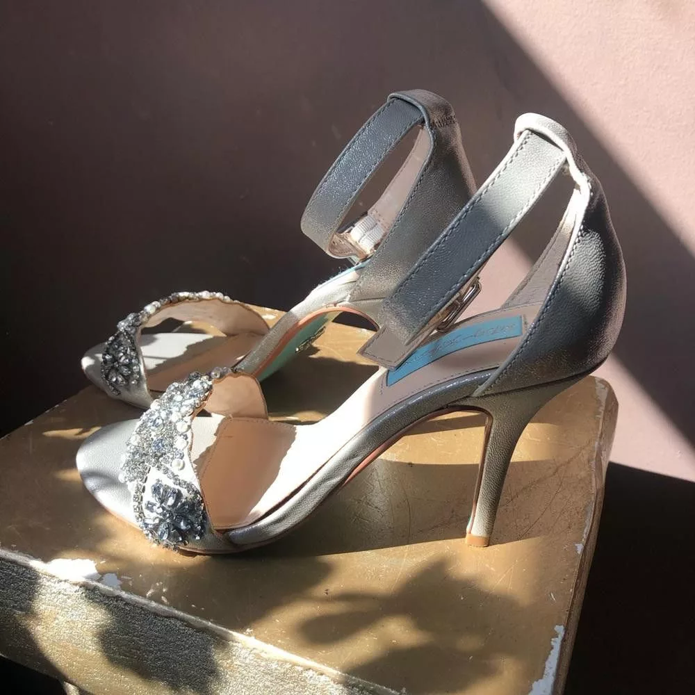 Designer Heels Designer Strap heels pumps. Silver with pearls and stones.