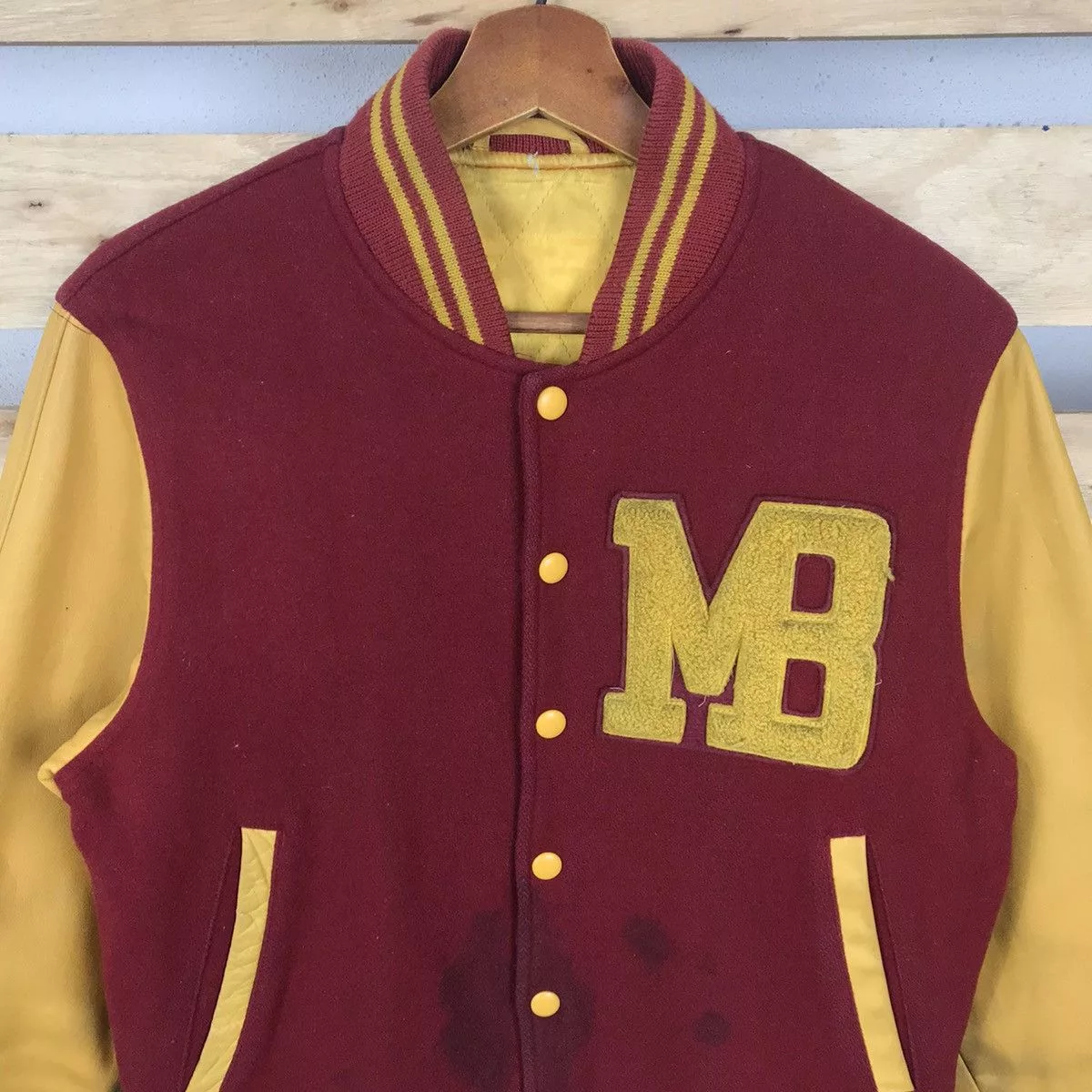 Macbeth Leather Jackets Macbeth × Vintage Vintage Macbeth MB Leather Varsity Jacket Big Logo Multi