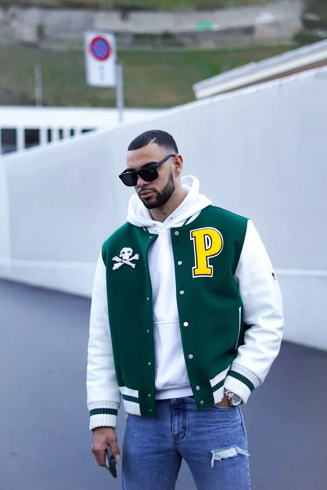 Palm Angels Leather Jackets Palm Angels Varsity Jacket Green