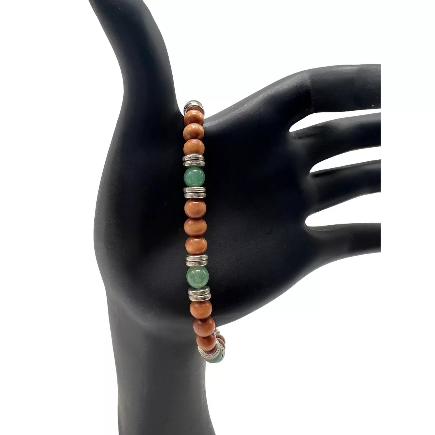 Handmade Bracelets Handmade Boho Surfer Bracelet with Wooden and Green Stone Beads Brown