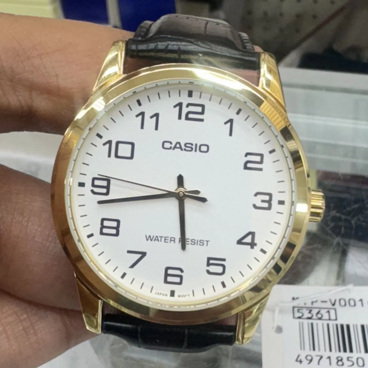 Casio Jewelry Watches Casio Men Wrist Watch with Leather Band Brown and Goldtone White