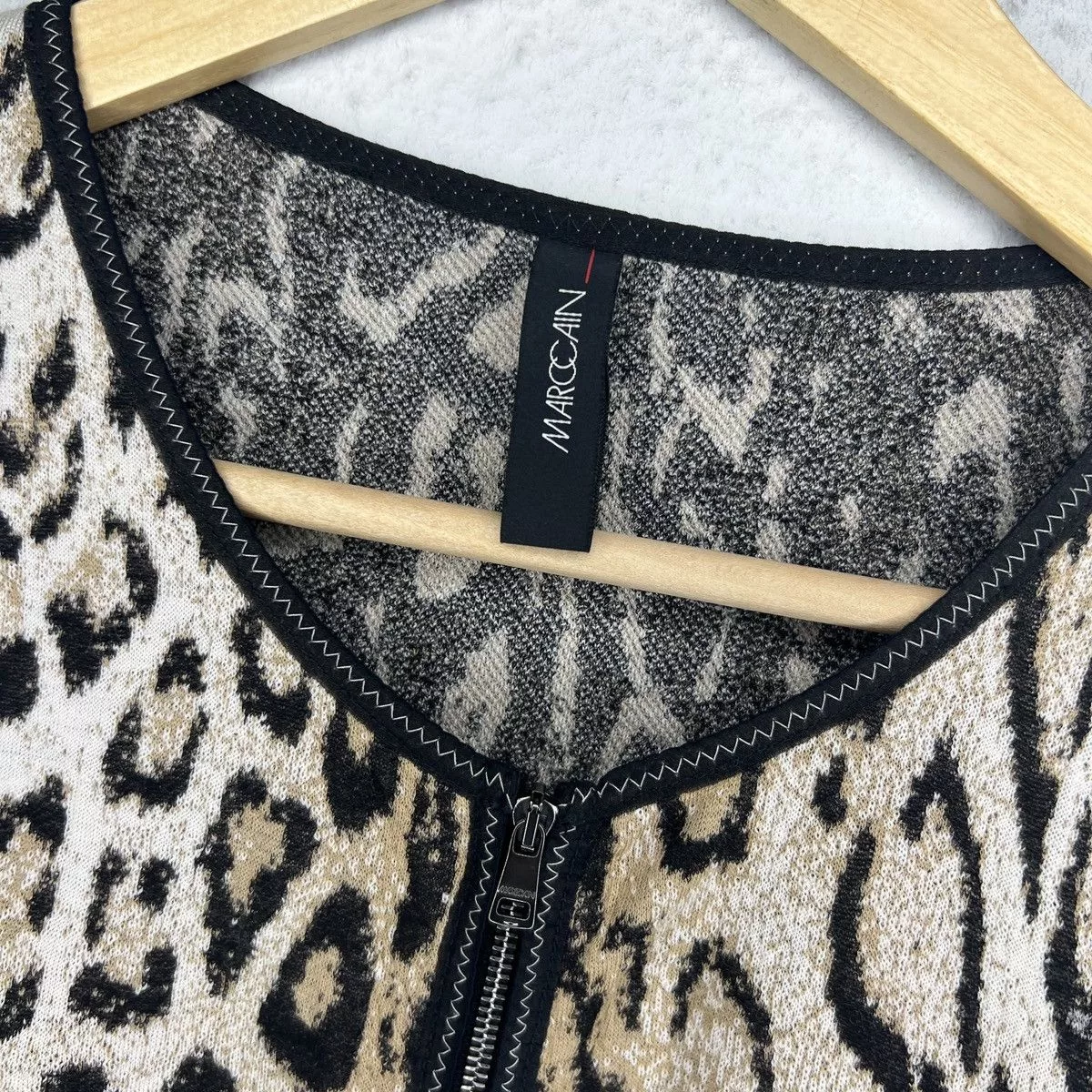 Designer Sweaters Designer Marc Cain Zip Cardigan Wool Sweater Jacket Jumper Leopard Brown Luxury