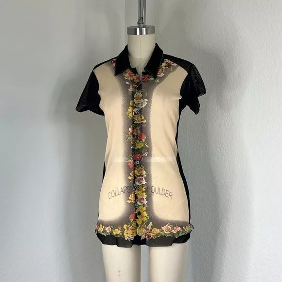 Jean Paul Gaultier Button Ups Jean Paul Gaultier × Vintage John Paul Gaultier x Maille Sheer Button Front Floral VTG To Multi