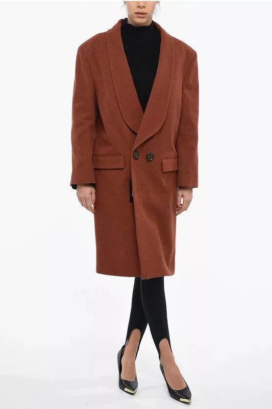 Dsquared2 Coats Dsquared2 og1mm0624 Double Breasted Shoulder Coat in Orange/Brown Multi