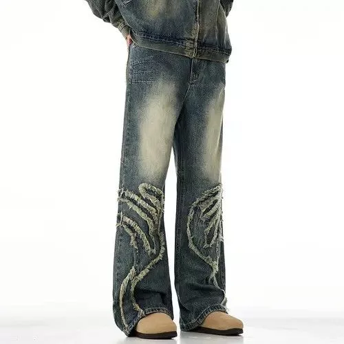 High Sport Denim High Sport × Individualized Shirts × Jean Vintage Blue Graphic Splicing Baggy Jeans