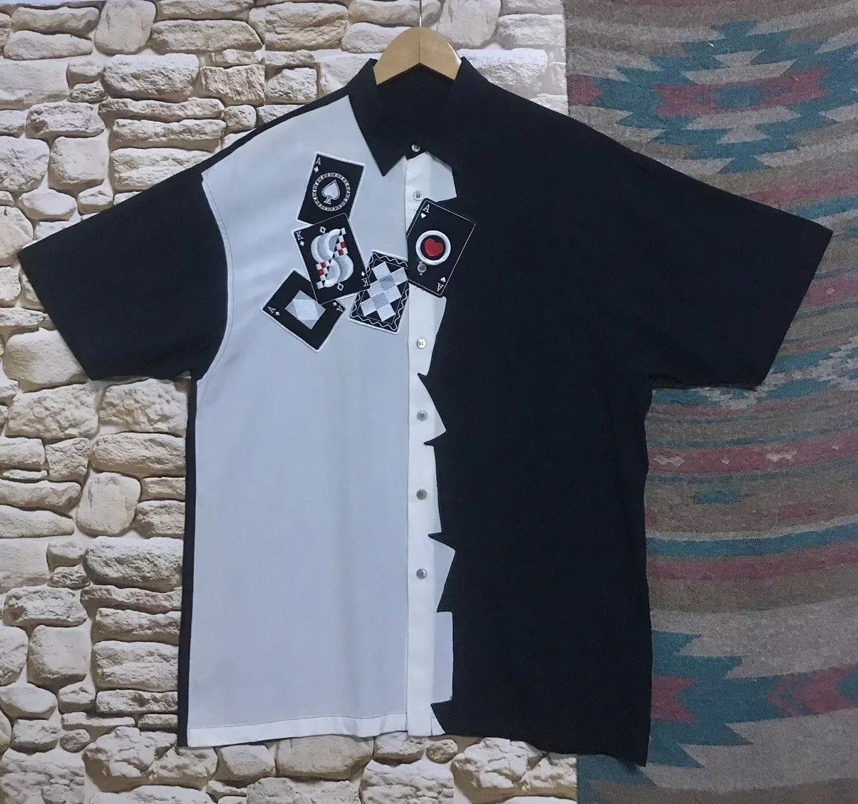 Vintage Shirts Button Ups Vintage Rockabilly Bowling Shirt Playing card Black