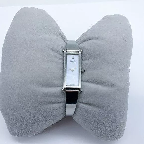 Gucci Watches Gucci 1500L Rectangular Stainless Steel Quartz Bangle Watch Silver
