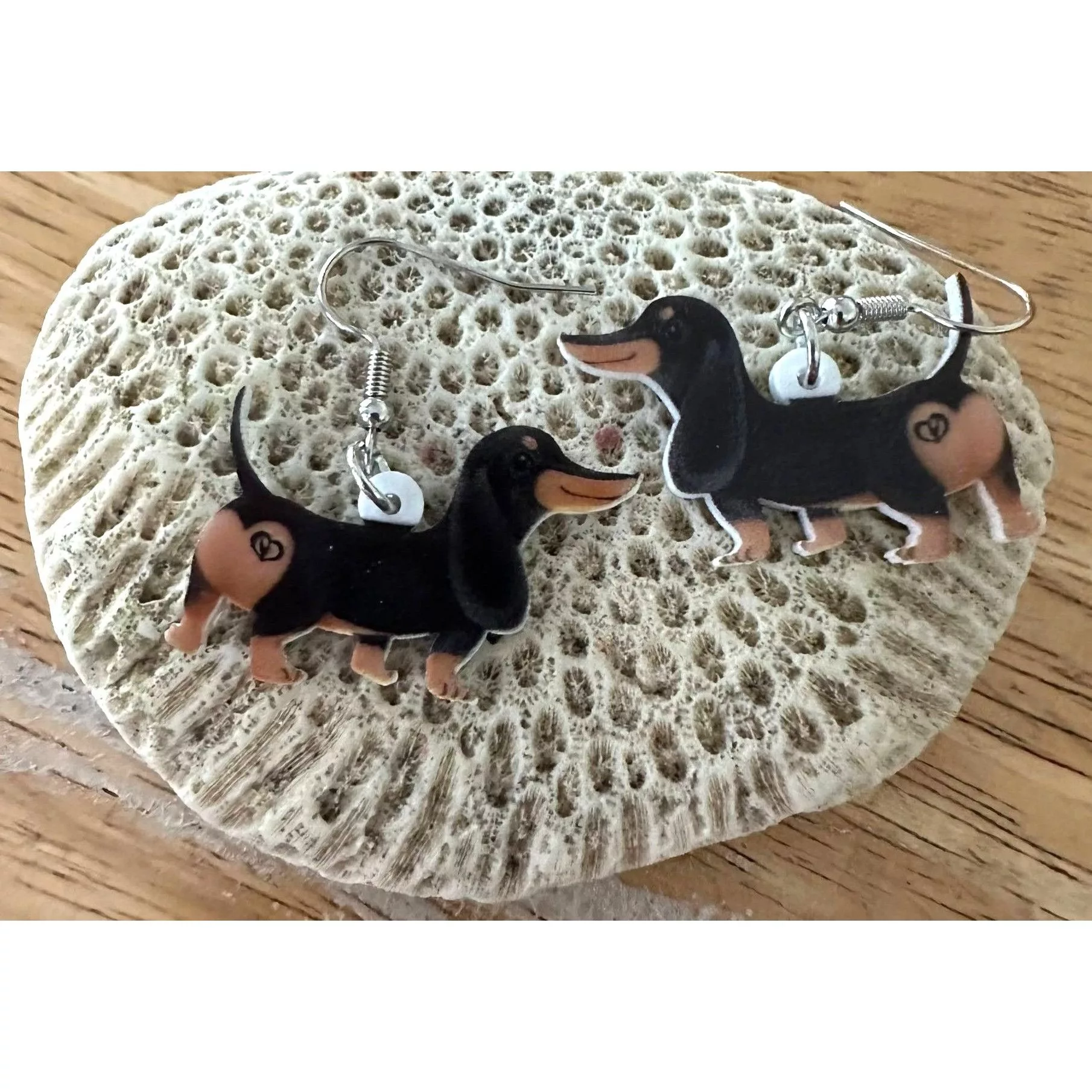 Handmade Earrings Handmade Dachshund Earrings New Dangle Hooks Double Sided Black Tan W Multi Vintage