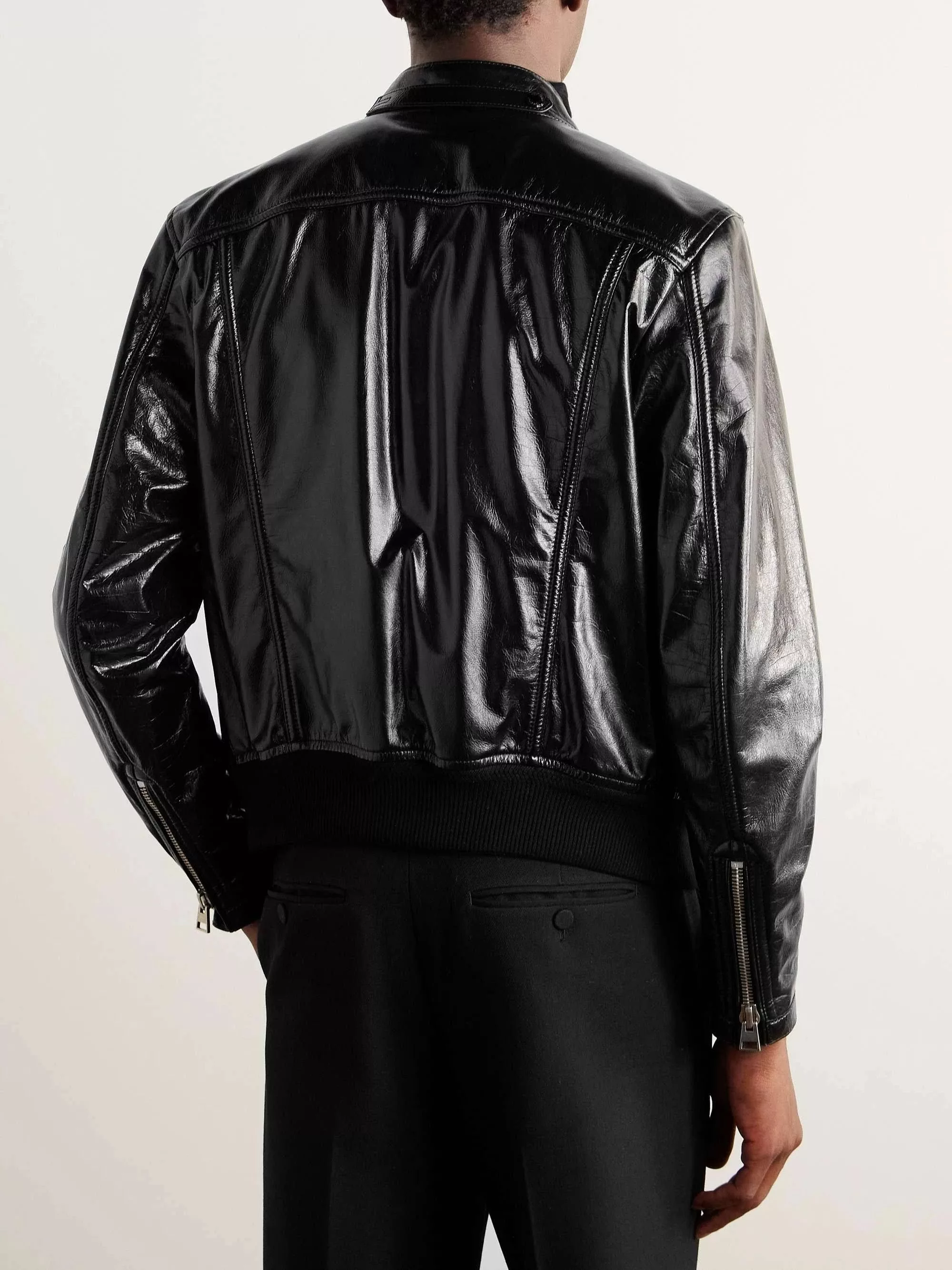 Tom Ford Leather Jackets Tom Ford o1w1db10624 Patent-Leather Blouson Jacket in Black