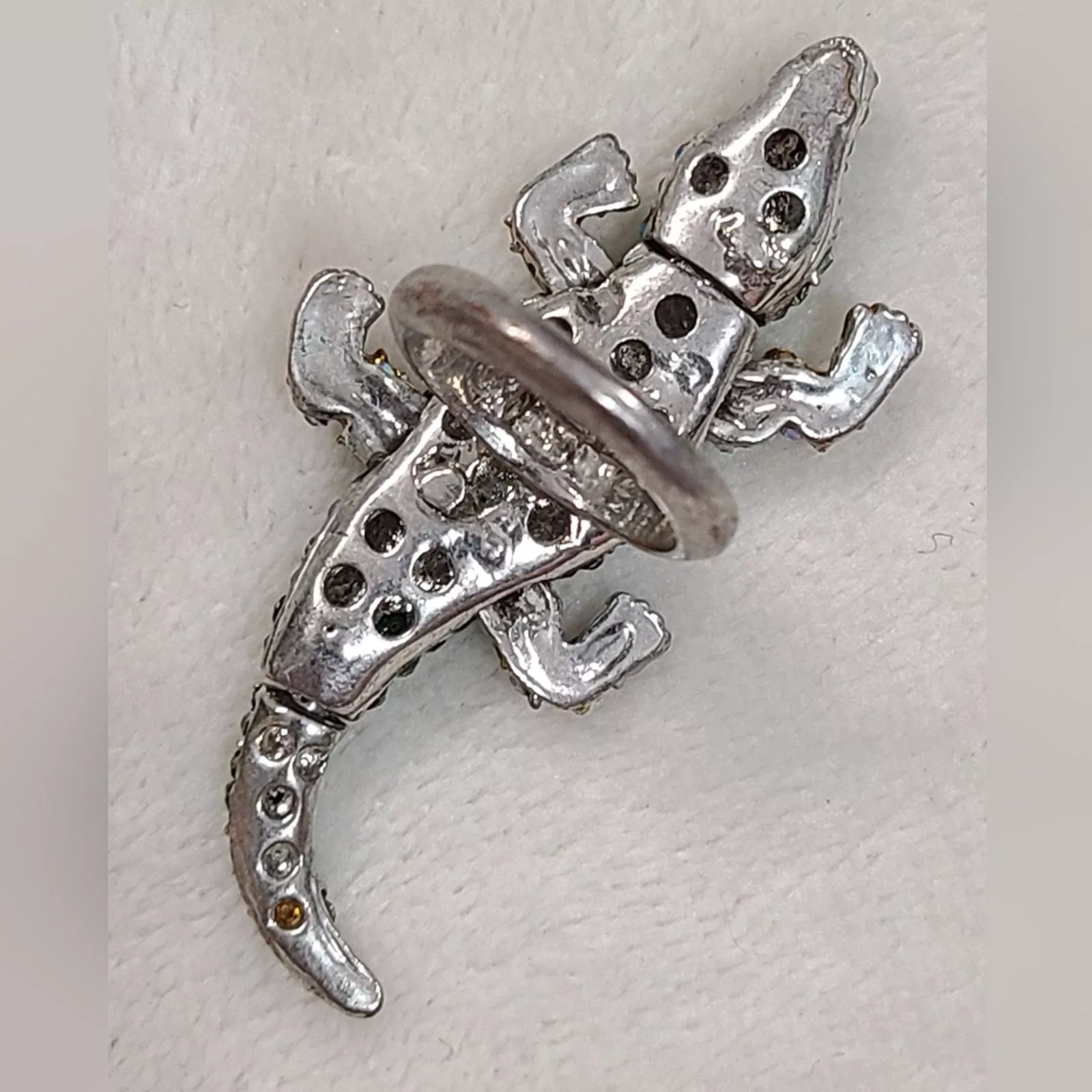 Vintage Rings Vintage Silver Tone Rhinestone Pave Alligator Ring Multi