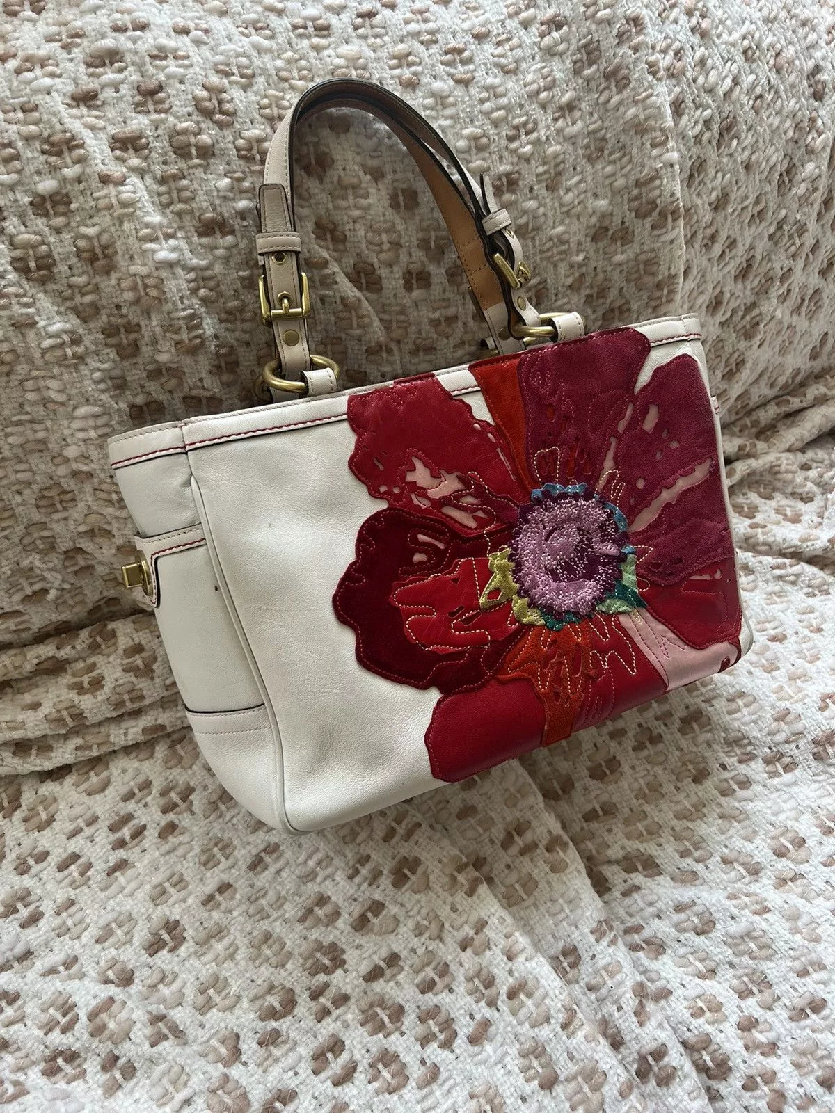 Coach Bags Luggage Vintage Coach Embroidered Flower Handbag White
