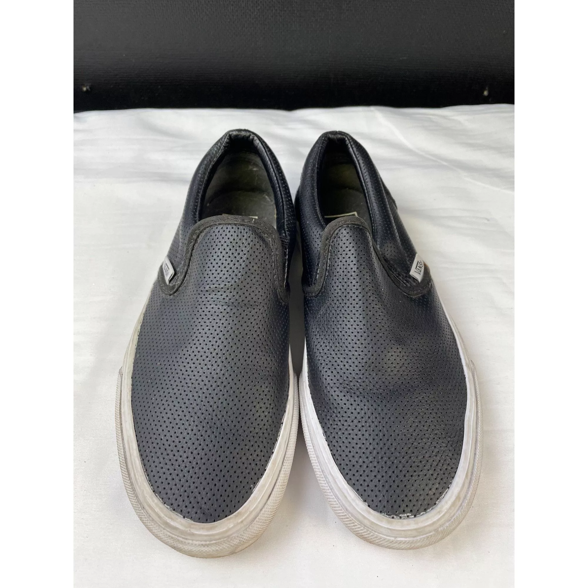 Vans Slip Ons VANS Unisex Black Skater Leather Slip on Sneakers/Shoes M-4