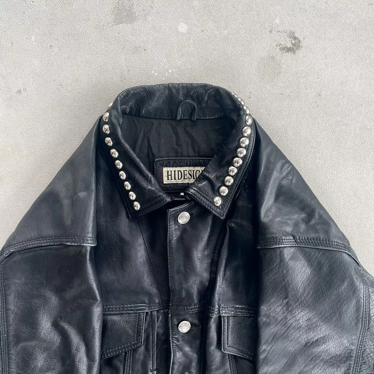 Vintage Leather Jackets Vintage Studded Leather TruckerJacket Black