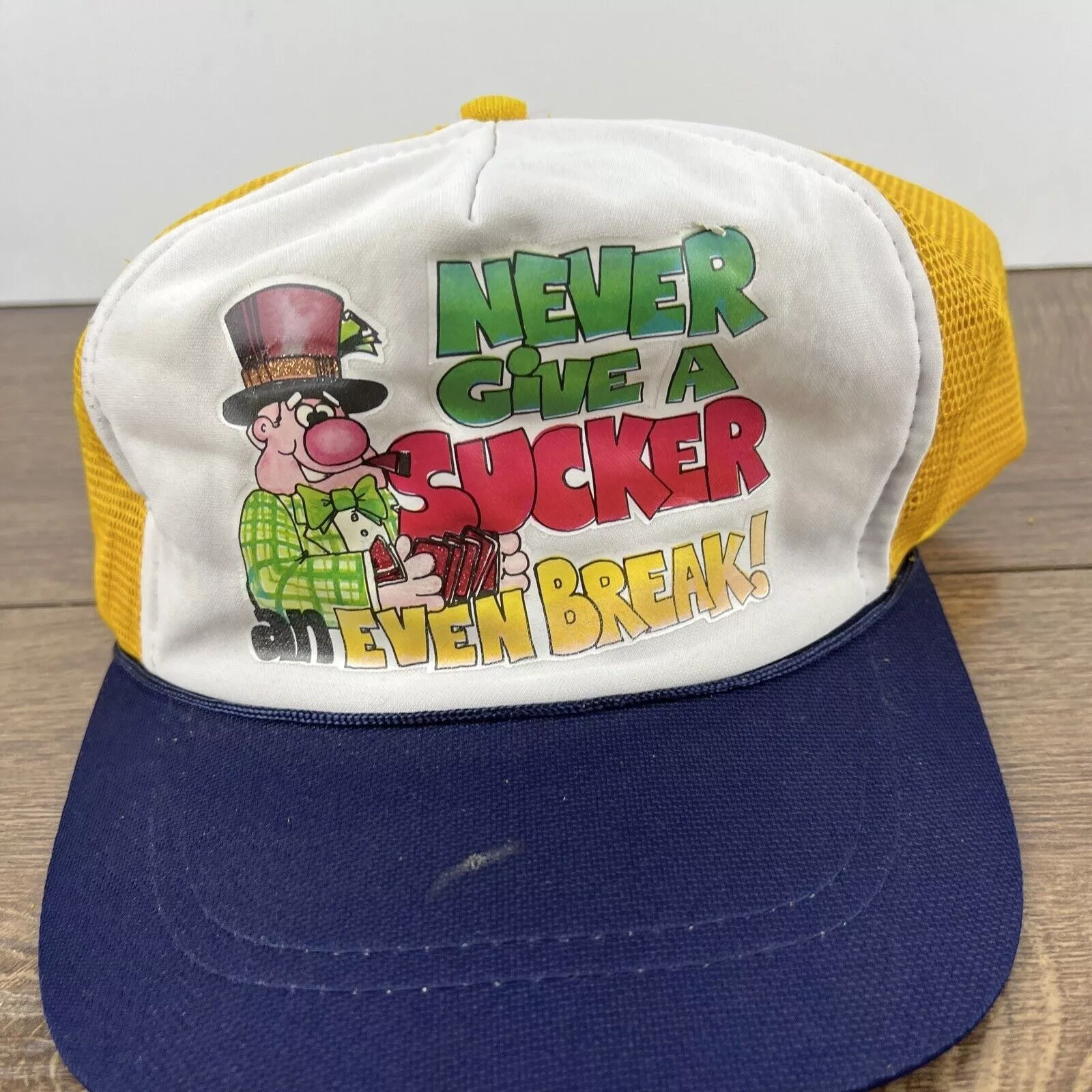 Other Hats Other Never Give a Sucker an Even Break Yellow Hat Adjustable Adul
