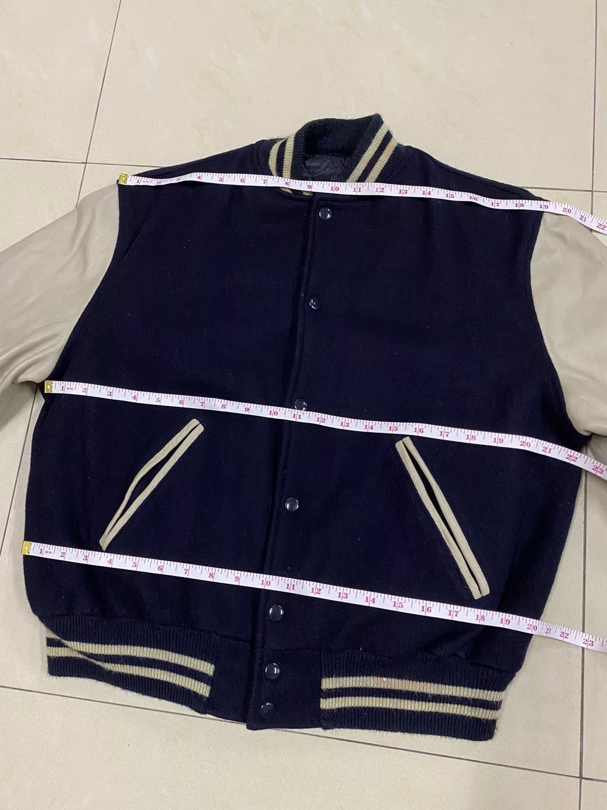 Leather Leather Jackets Vintage Wool Leather Varsity Jacket Blue