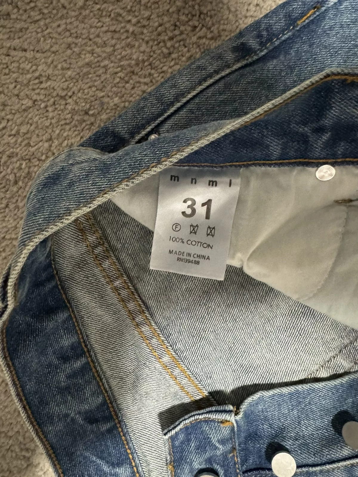 MNML Denim MNML Straight leg denim with leather patchwork Blue