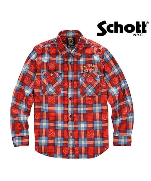 Schott Shirts Button Ups Schott Bros NYC Flannel Red