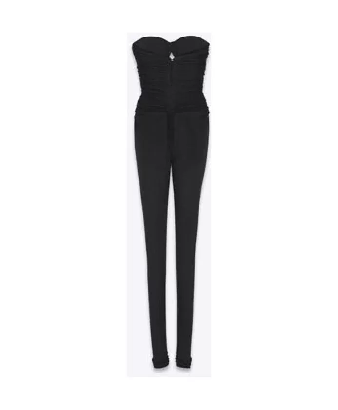 Saint Laurent Paris Bodysuits Saint Laurent Paris o1b1hav110724 Strapless Catsuit in Crepe Jersey in Black