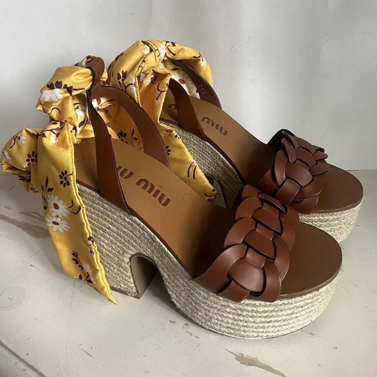 Miu Miu Platforms Miu Miu leather platform sandals Brown