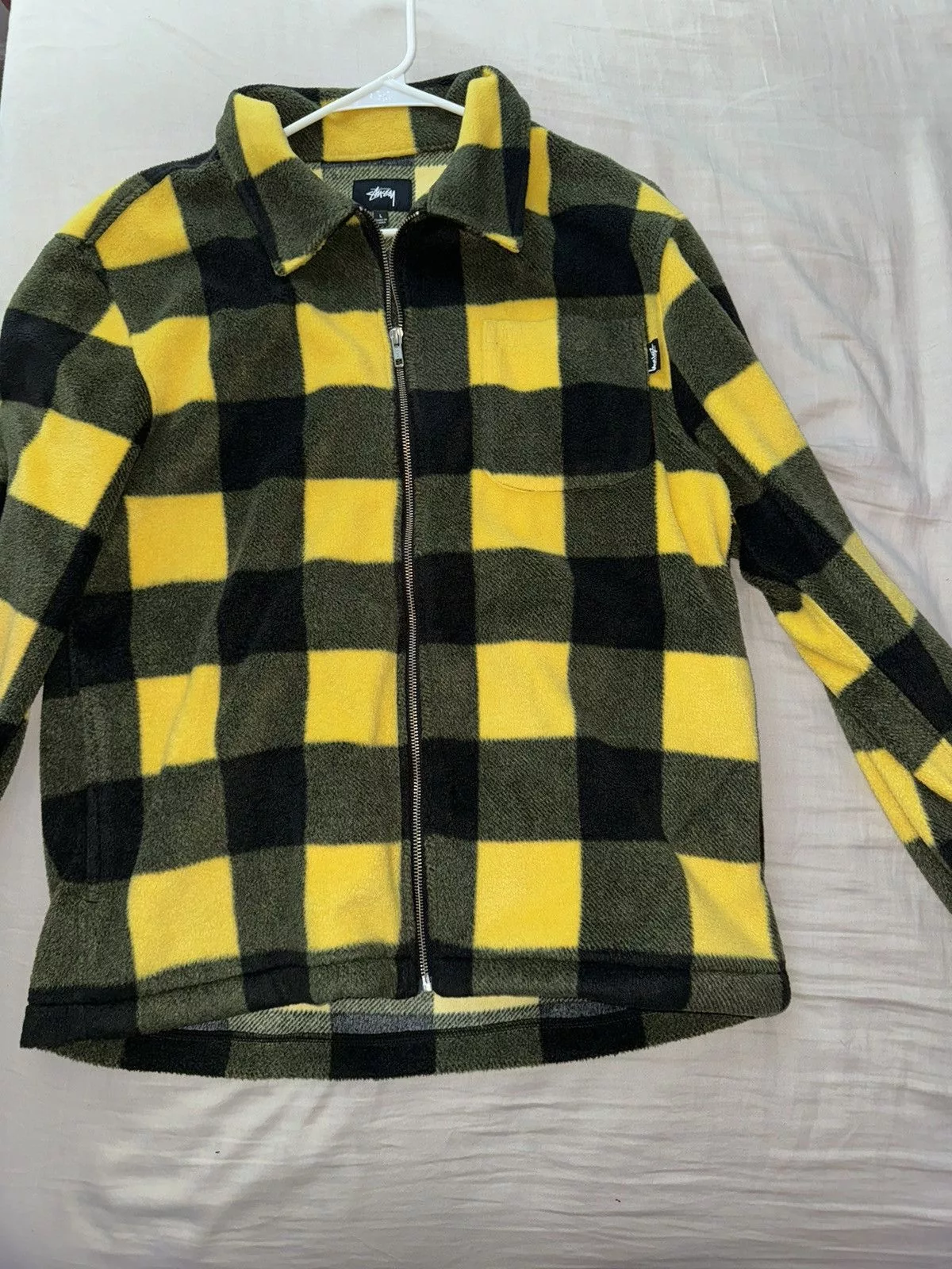 Stussy Light Jackets Stussy Fleece Jacket Checkered Zip Up L Yellow Black / Mens