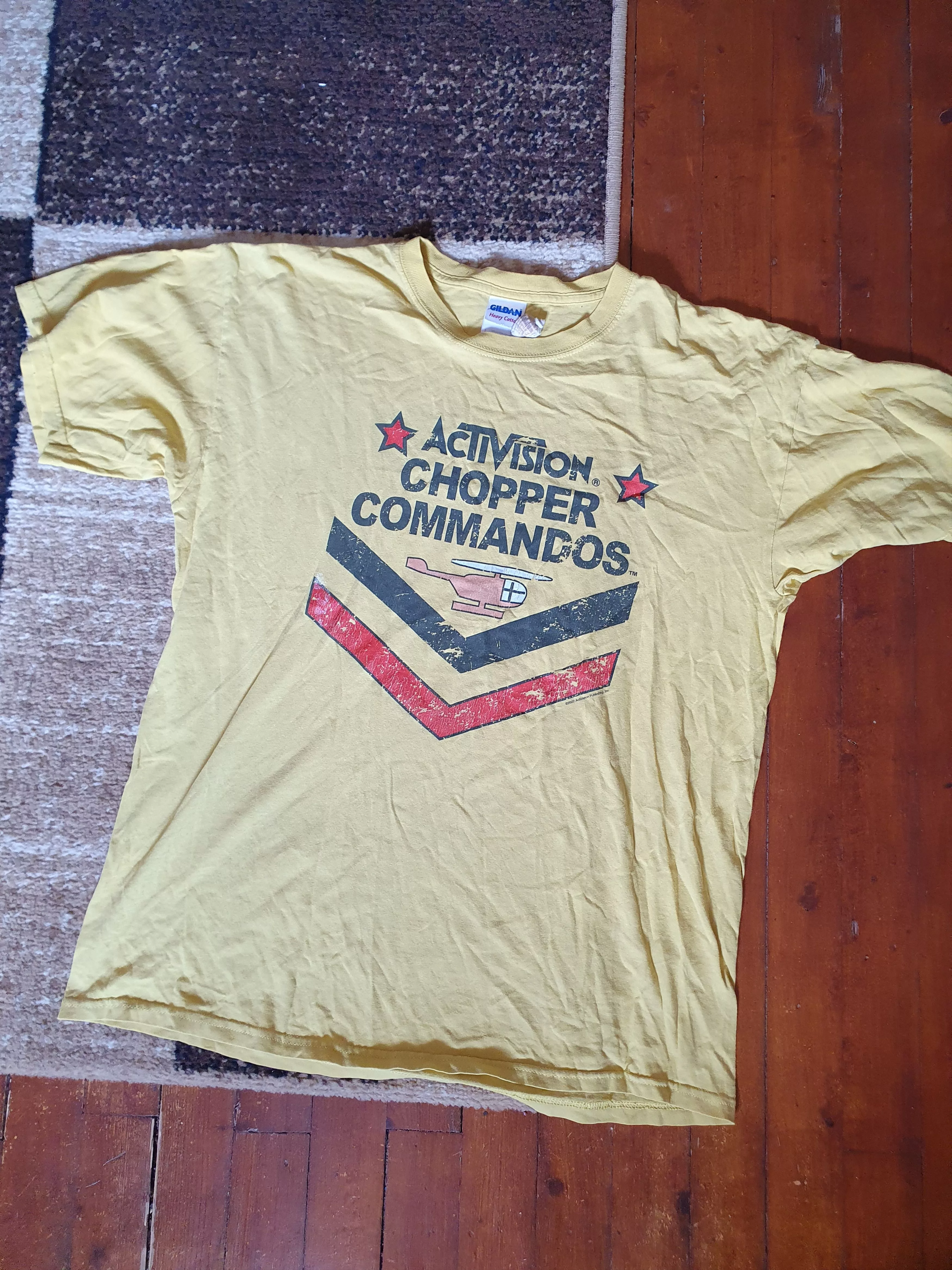 Gildan Short Sleeve T Shirts Gildan Activision Chopper Commandos 2007 Atari Video Game tee,sz L Yellow Streetwear