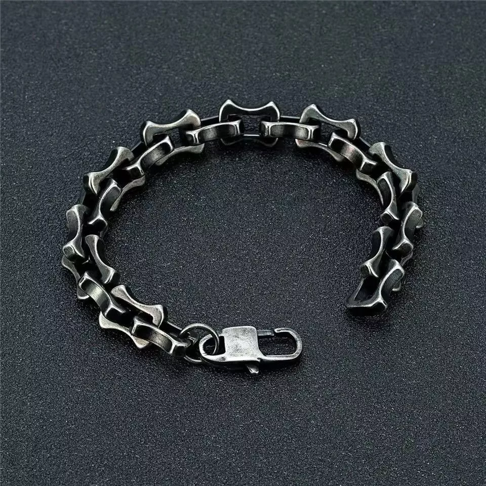 Vintage Jewelry Watches 23 cm Vintage Oxidized Black Keel Chain Link Men Bracelet Silver Streetwear