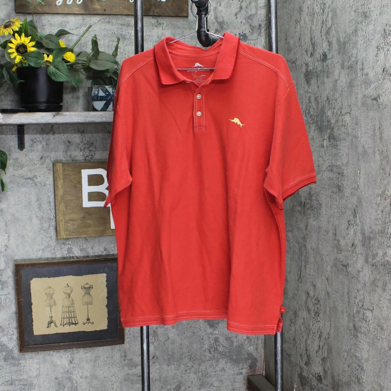 Tommy Bahama Polos Tommy Bahama Mens Pique Contrast Stitch Polo Shirt Red XL