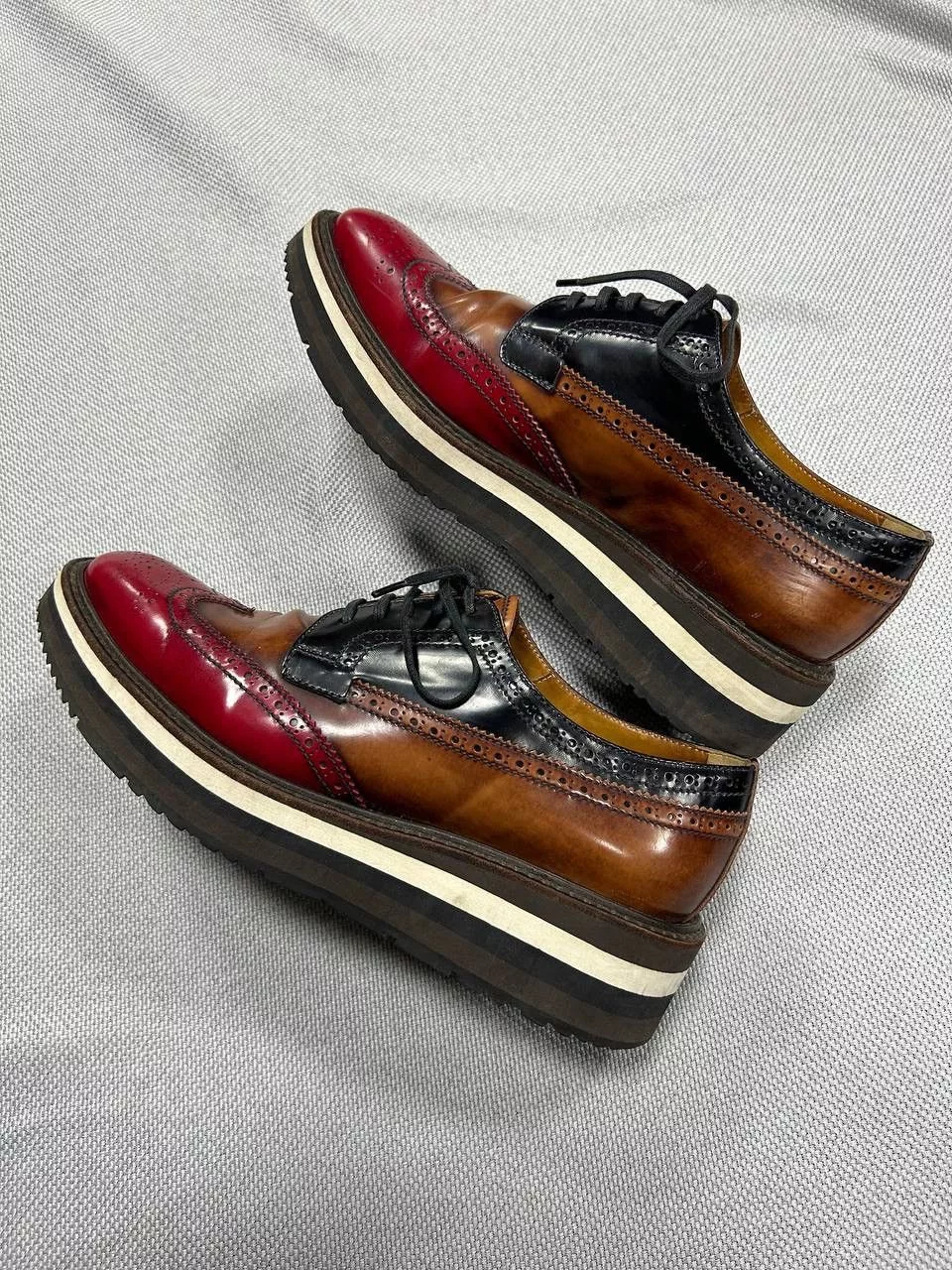 Prada Casual Leather Shoes Prada Platform Derby Shoes Red