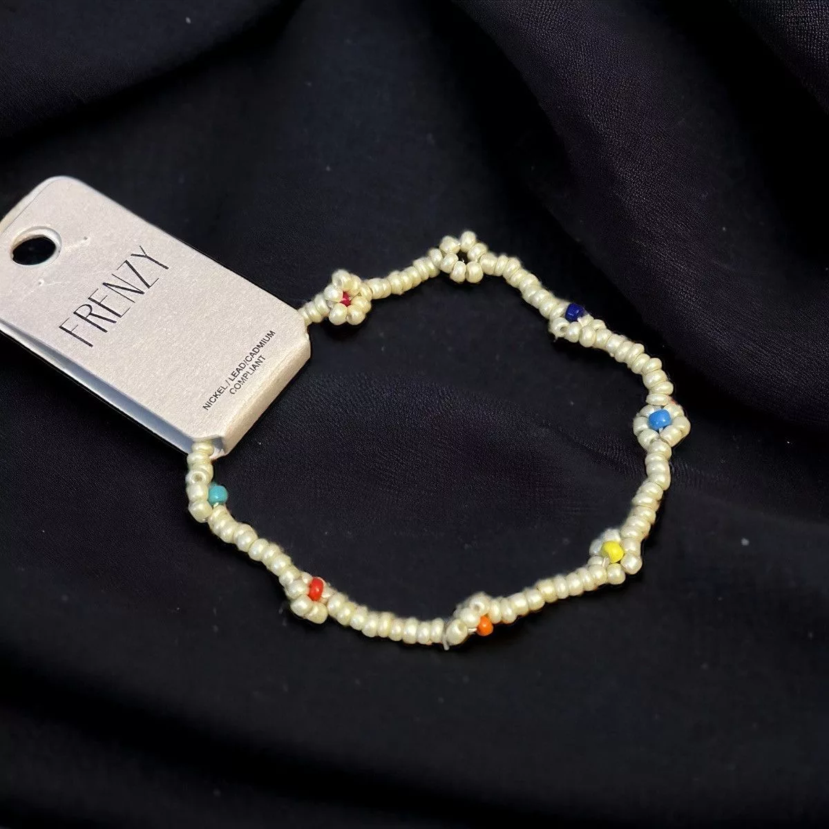Other Bracelets Other Frenzy flower bead stretch bracelet White