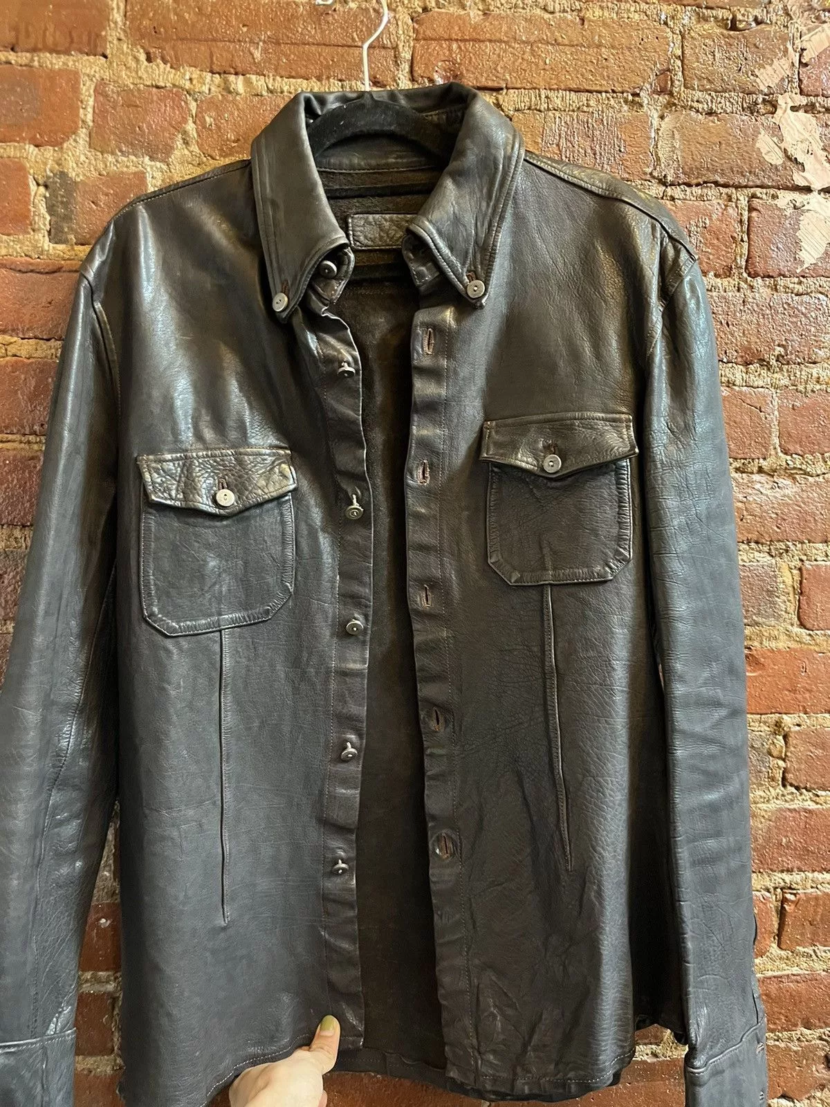 Isamu Katayama Backlash Leather Jackets Isamu Katayama Backlash Black calf leather shirt jacket size M