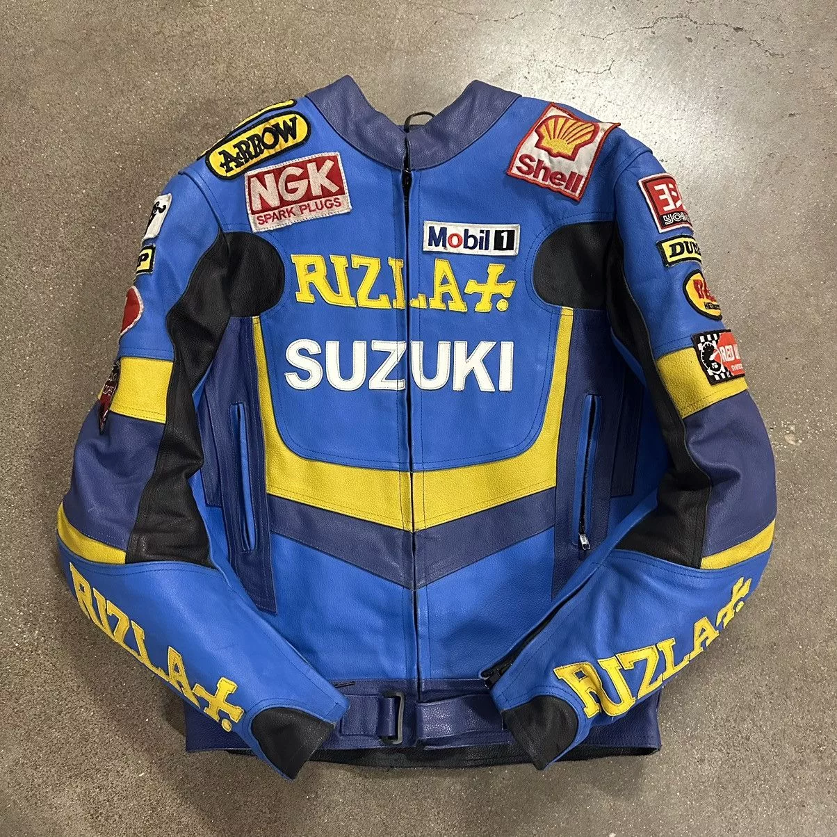 Vintage Leather Jackets Vintage Vtg Rizla Suzuki Grandprix Moto Leather Racing Jacket S/M Blue