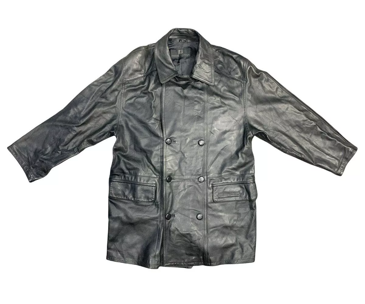 Designer Leather Jackets Designer × Pierre Balmain Pierre Balmain Paris Leather Coat Pattern Black Vintage